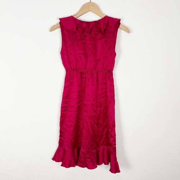 Amanda Uprichard Red 100% Silk V-Neck Ruffle Collar Dress - Picture 2 of 8